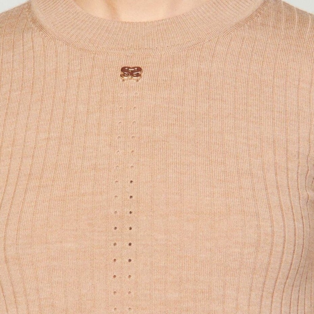 NWT Sandro Paris Tina Ribbed Wool Blend Short Sleeve Sweater Camel Tan XS - Picture 8 of 8